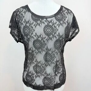 Black Sheer Lace Floral Top